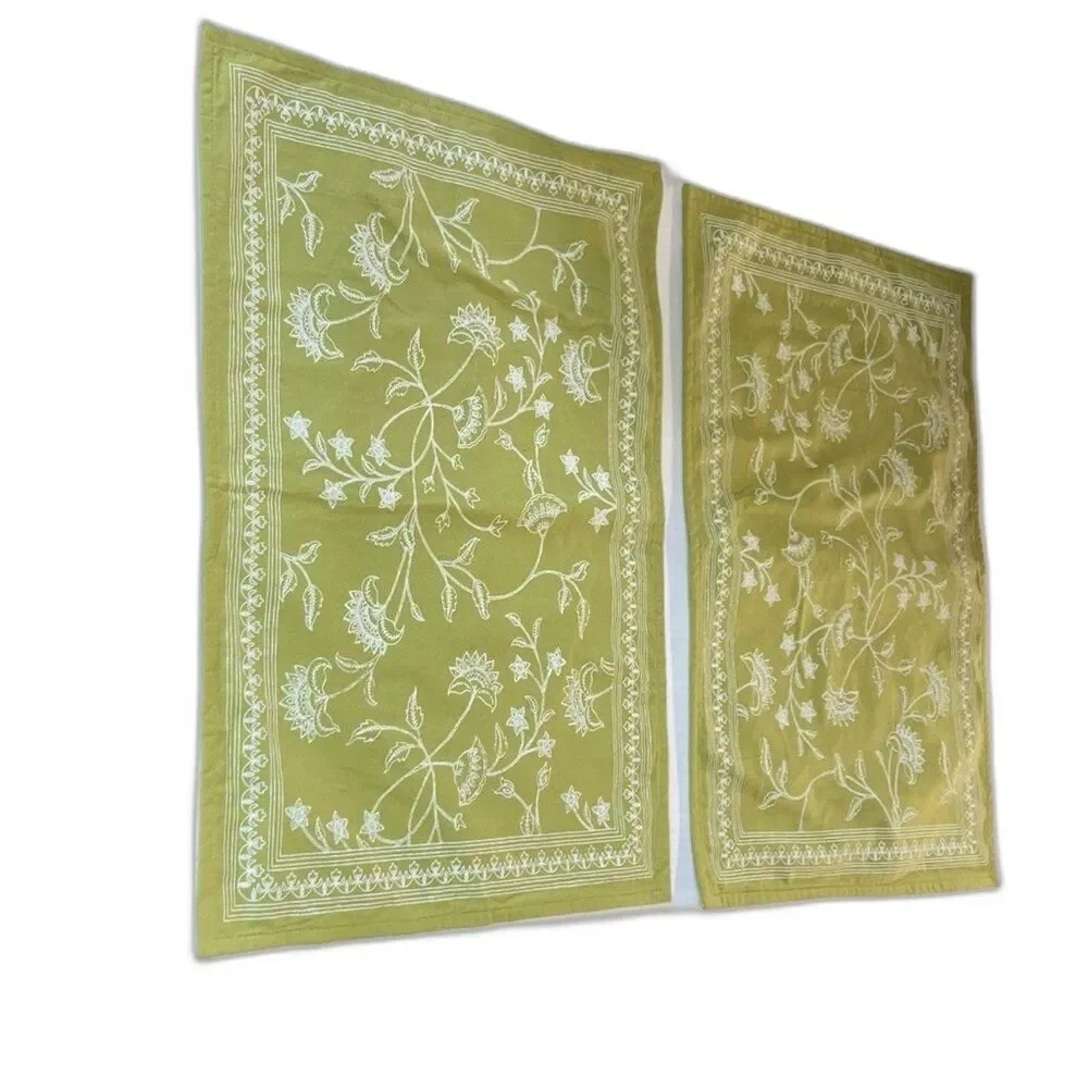 WORLD MARKET Elegant Floral Placemats Green and White 100% Cotton Set of 2
